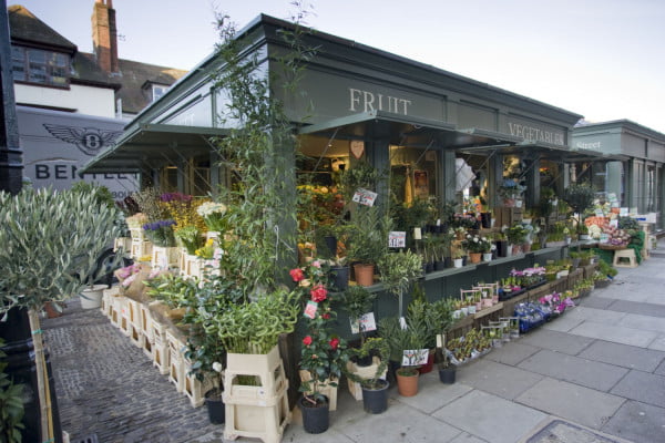 Stall selling flowers and plants.