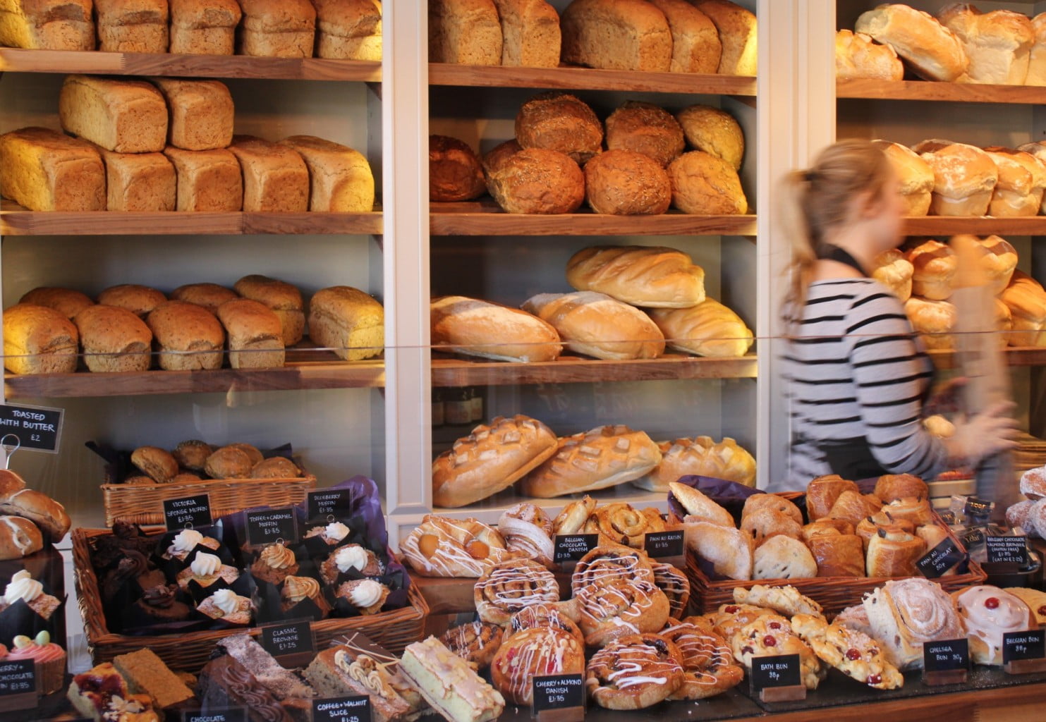 Loaf Bakery Showing Loaves Of Bread And Cakes Inside The Shop 