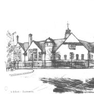 Pencil sketch of Badshot Lea School by Michael Blower. © Michael Blower