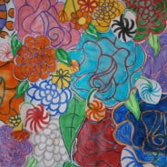 drawings of colourful flowers.