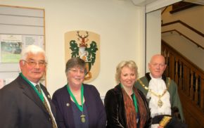 Caption: Cllr David Attfield, Deputy Mayor, Anne Attfield, Cllr Julia Potts, Mayor’s Consort and Cllr Mike Hodge, Mayor of Farnham.