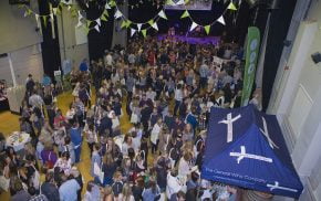 Aerial view of crowd of people at Gin Festival