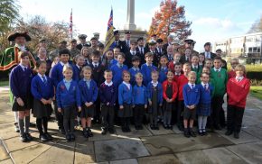 School children at war memorial