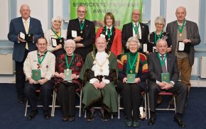 Mayor with group of 11 winners of Services to Farnham awards.