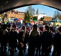 View of crowd from back of stage.