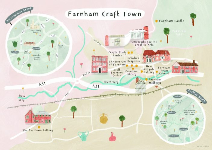 Illustrated pastel coloured map of Farnham town centre - Farnham Town ...