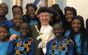 Group of young people with the Mayor of Farnham