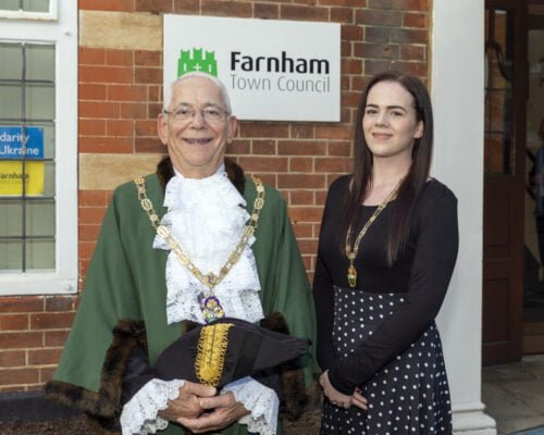 Mayor and Mayoress outside Town Council office