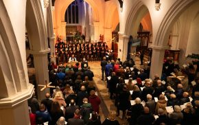 Choir and congregation in a church.